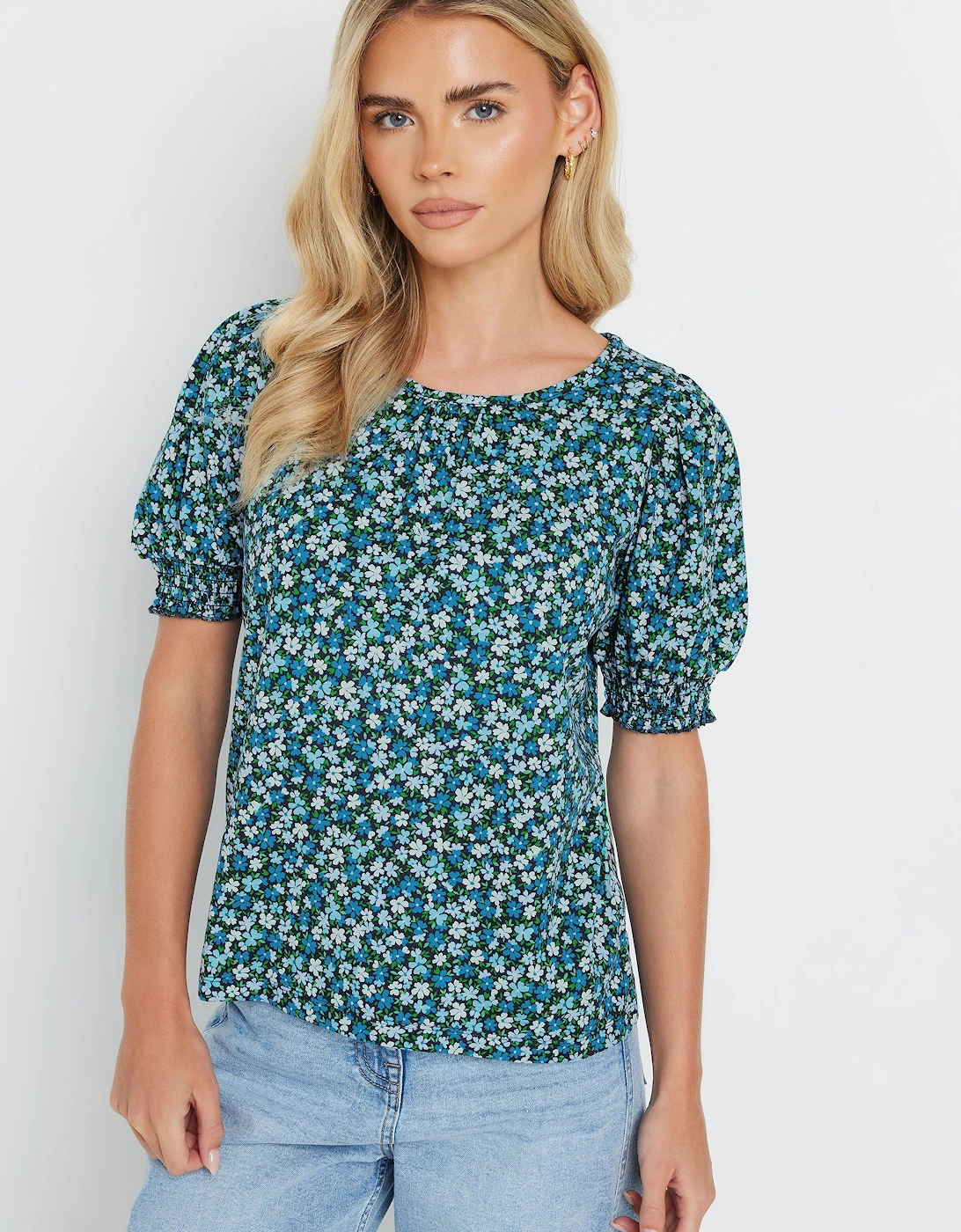 Petite Floral Puff Sleeve T-Shirt, 2 of 1