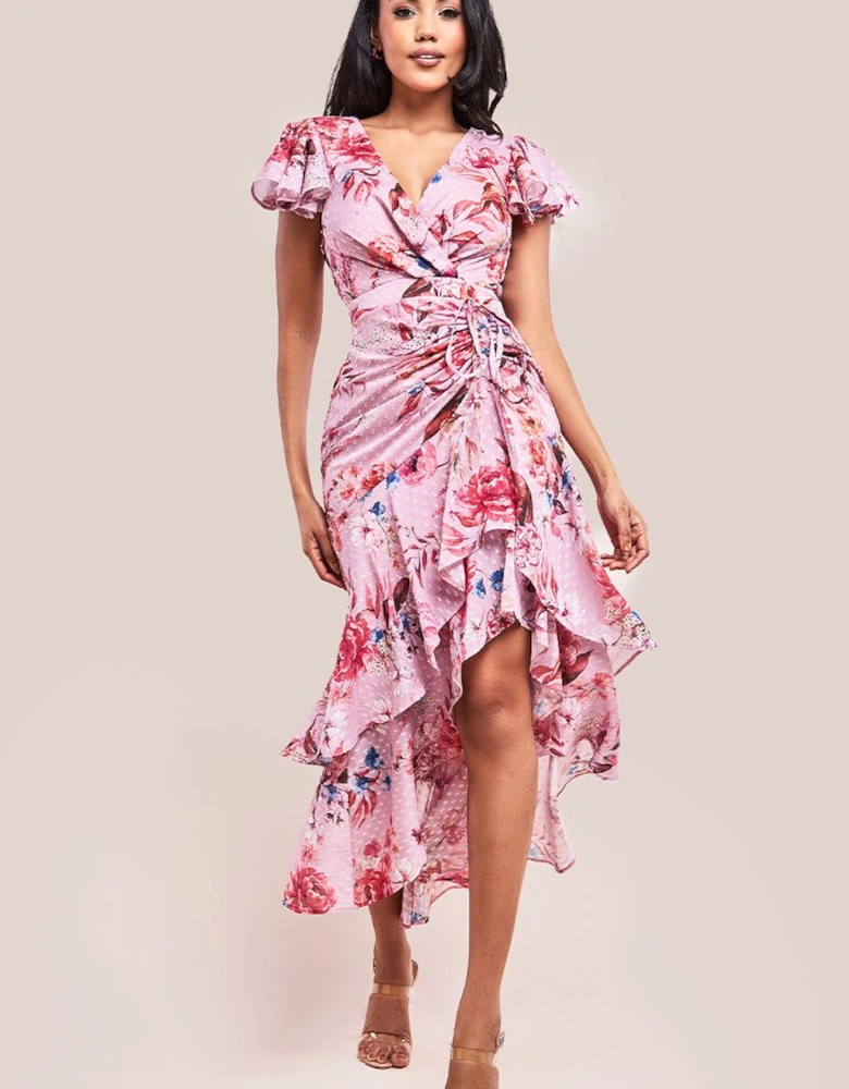 Floral Wrap High And Low Midaxi Dress