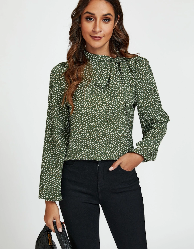 Floral Print Side Tie Blouse Top In Olive