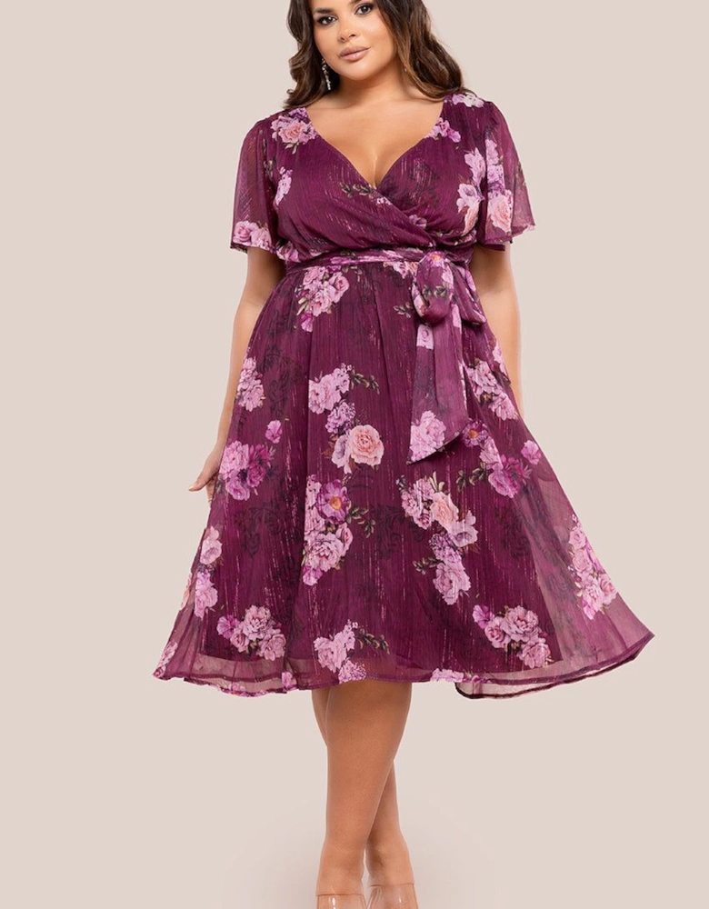 Floral Print Wrap Chiffon Midi Dress