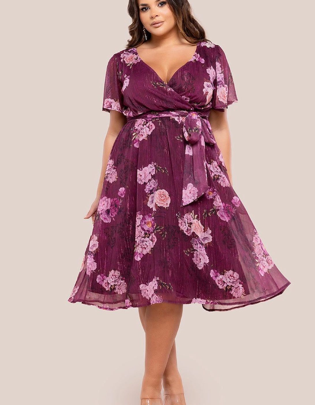 Floral Print Wrap Chiffon Midi Dress, 2 of 1