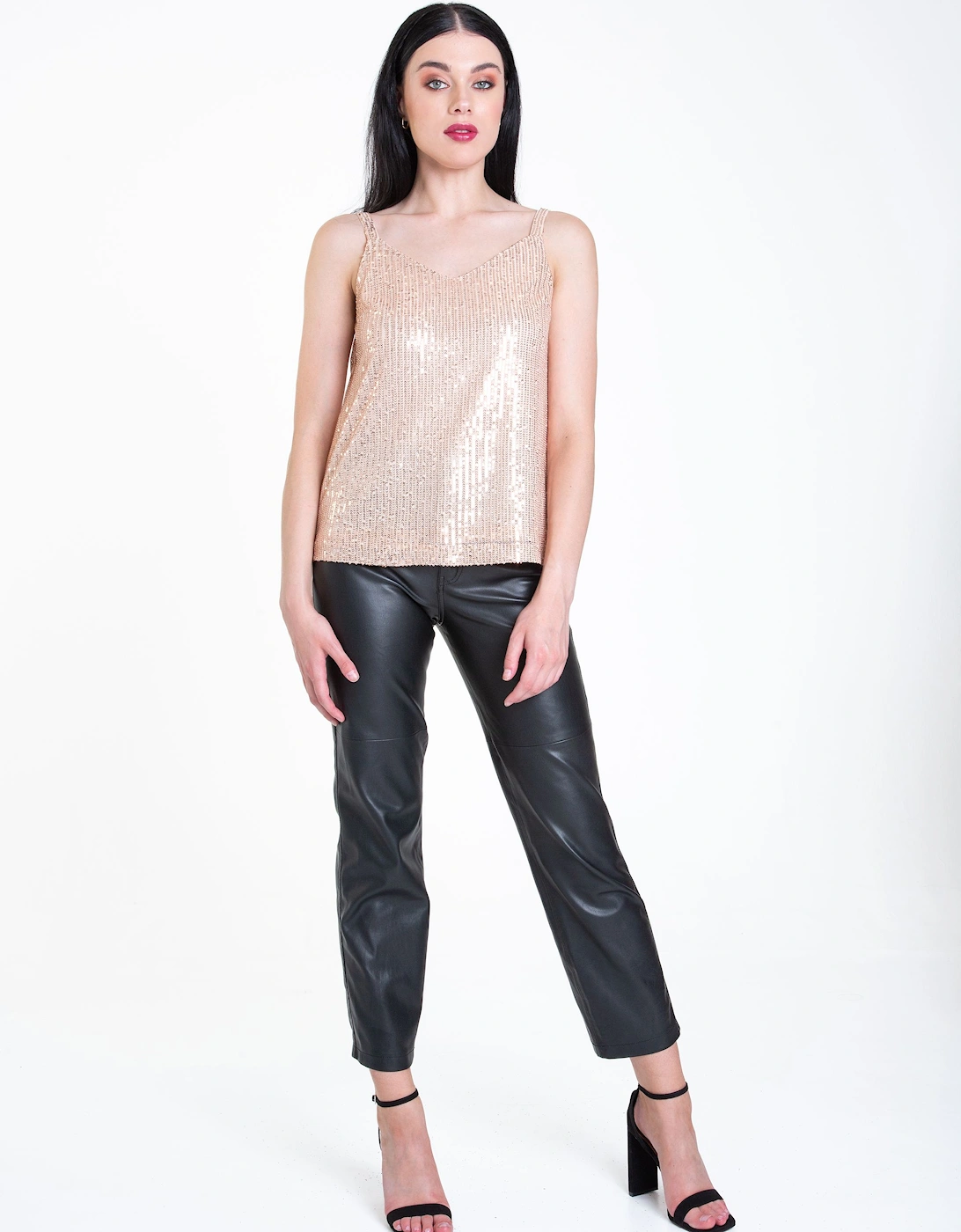 Champagne Sequin V Neck Cami Top, 2 of 1