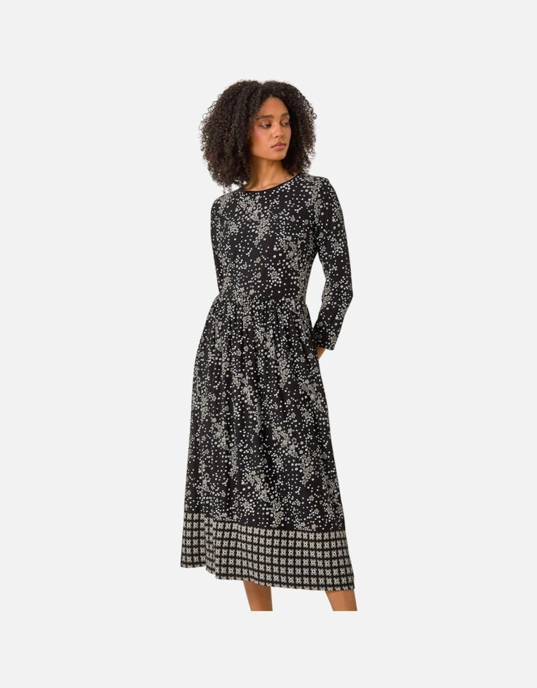 Floral Border Print Midi Dress