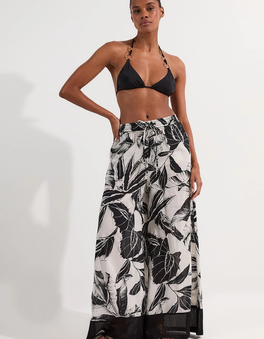 Palm Border Print Cotton Voile Beach Trousers, 2 of 1
