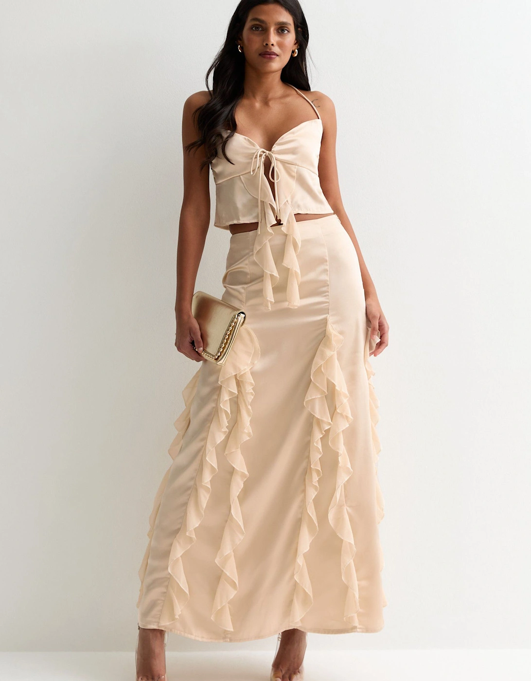 Champagne Satin Ruffle Maxi Skirt, 2 of 1