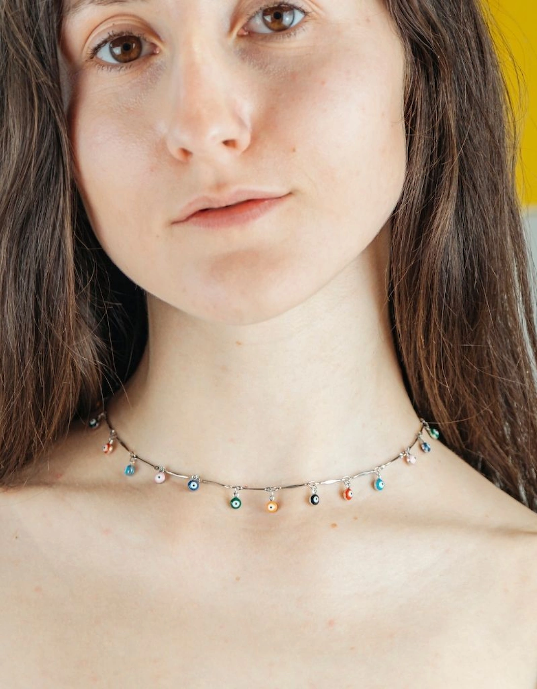 Evil Eye Rainbow Dangle Devil Eye Protection Dangly Choker Dainty Necklace, 2 of 1