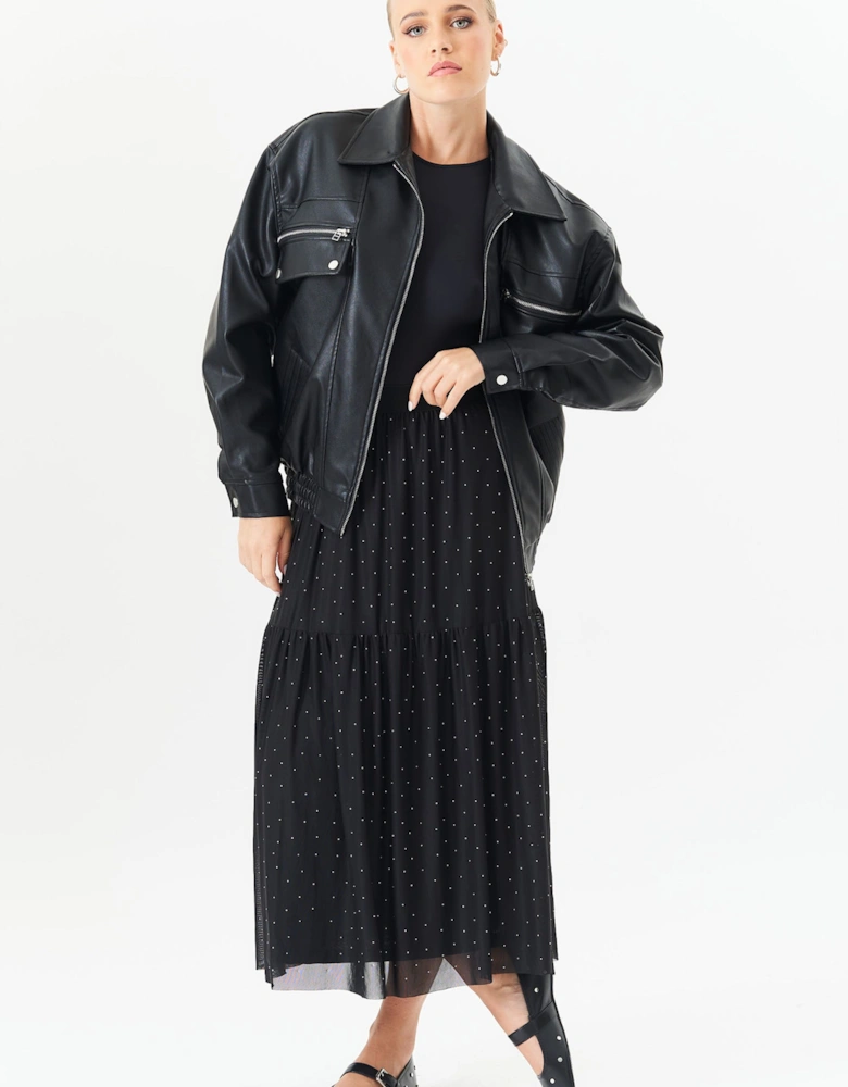 Black Diamante Mesh Maxi Skirt