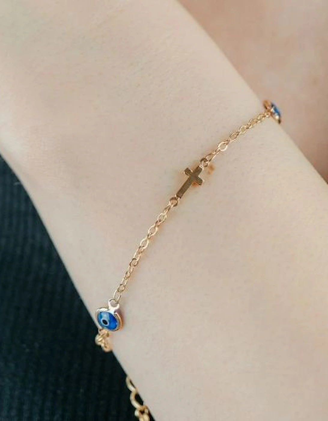 Gold and Silver Evil Eye Cross Christian Charm Protection Bracelet, 2 of 1
