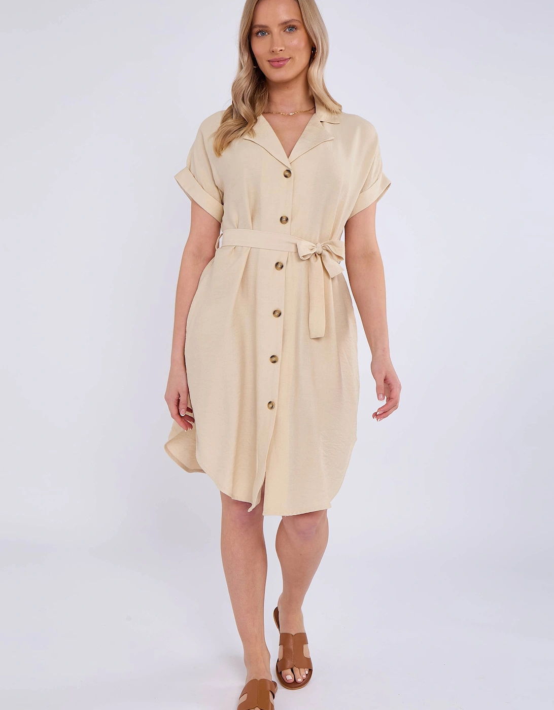 Beige Utility Belted Oversized Viscose Shirt Dress, 2 of 1