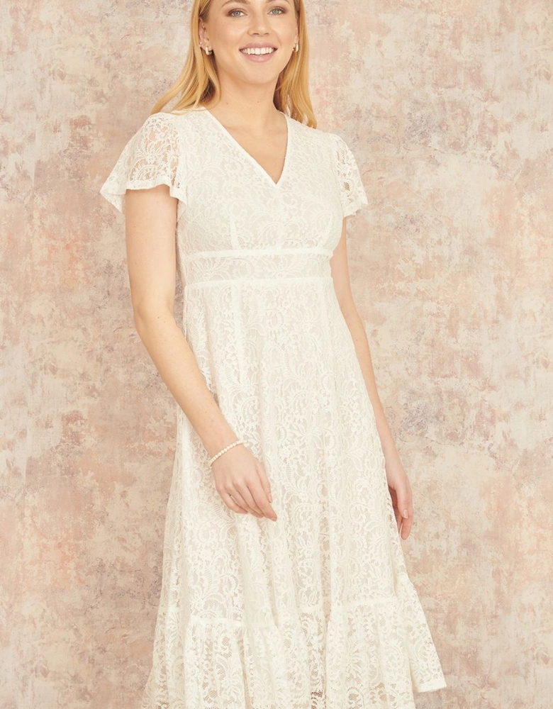 White Lace Midi Skater Dress