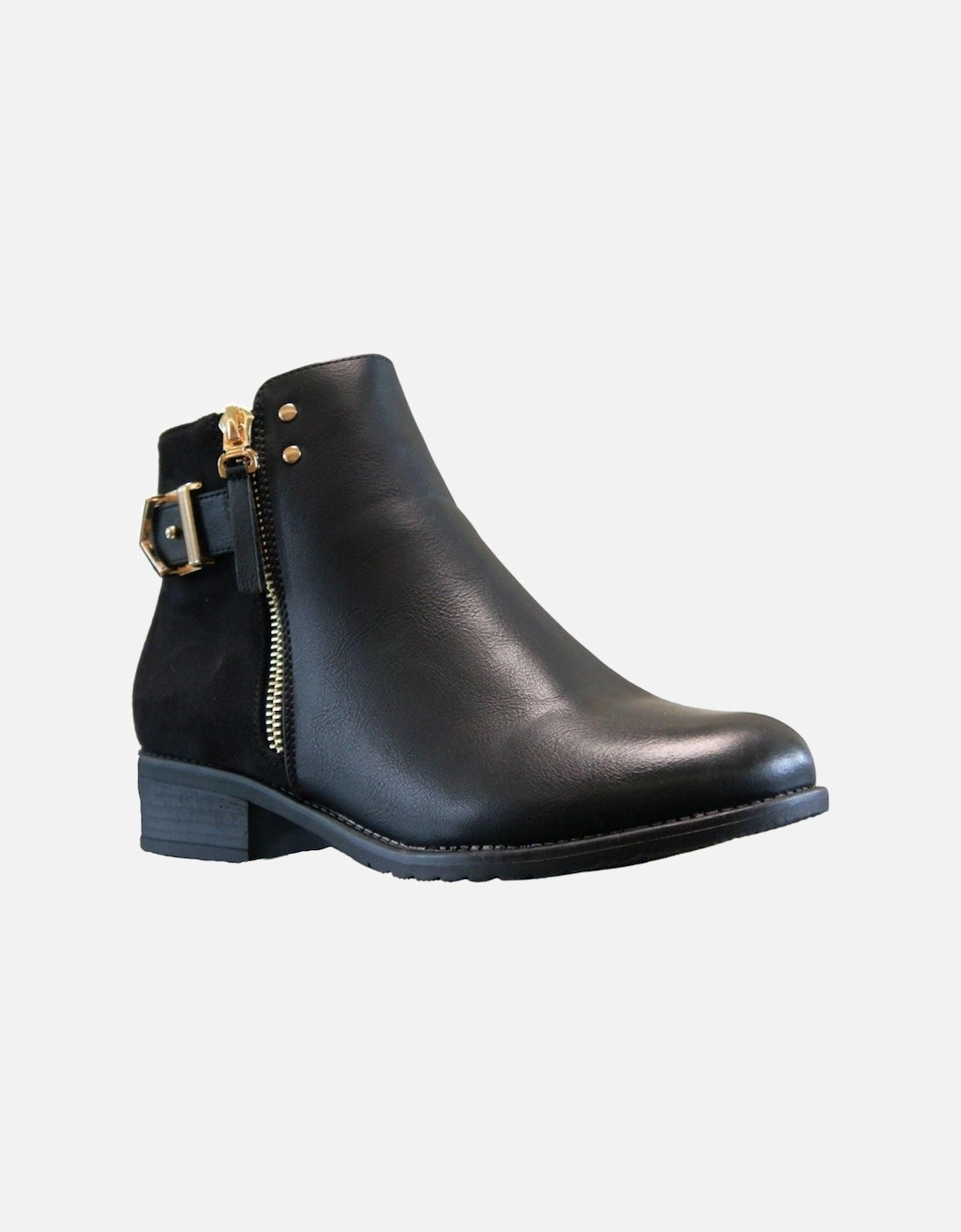 Buckle Deco Zip Faux Suede and Leather Low Heel Ankle Boots, 2 of 1