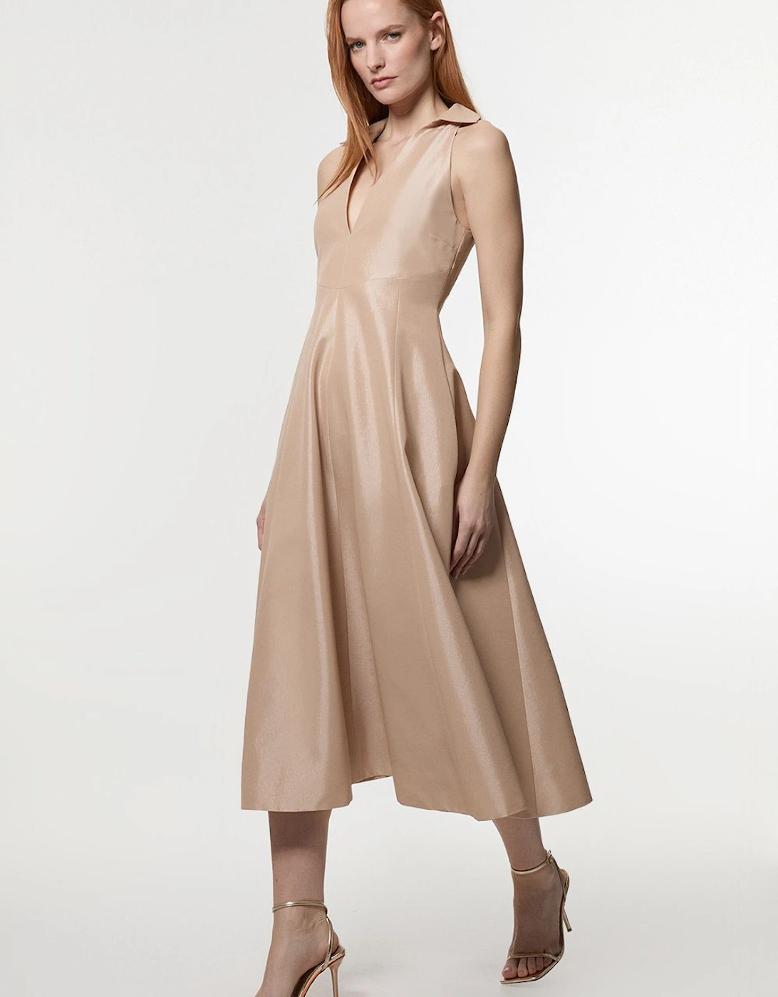 Metallic Taffeta Tux Tailored Full Skirted Shirt Dress, 2 of 1