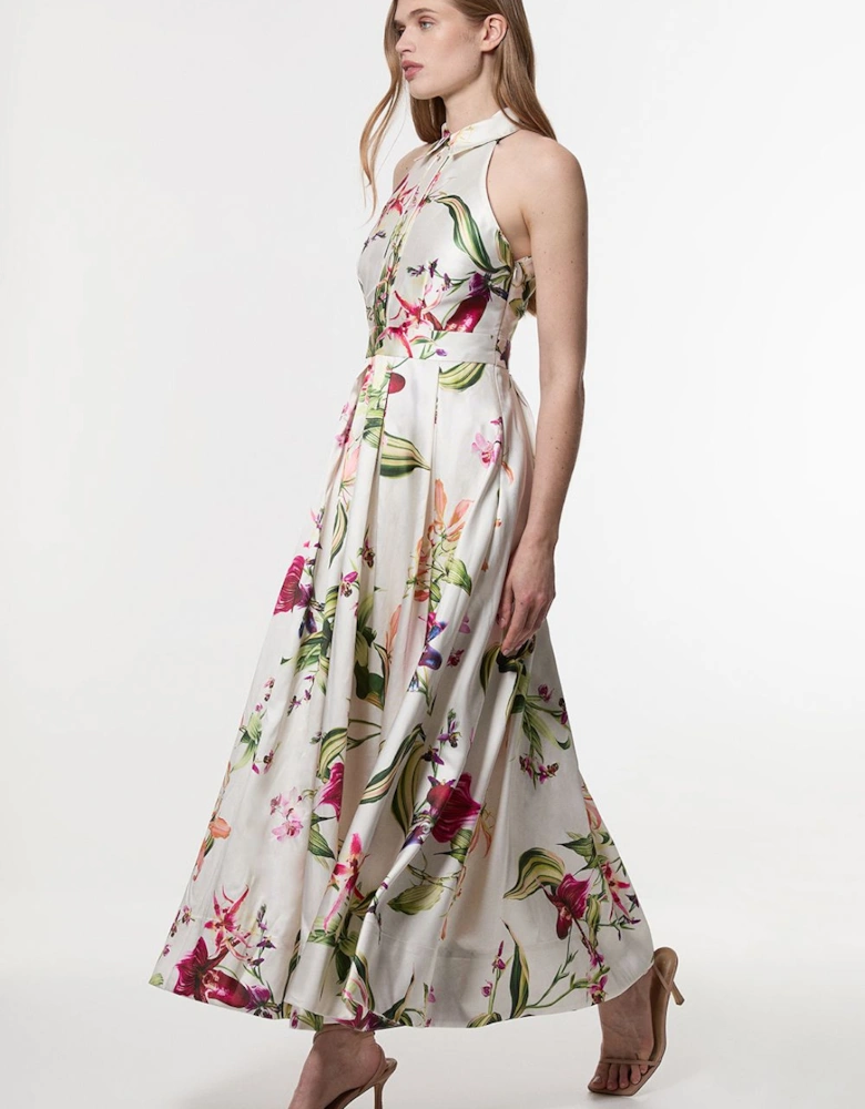 Garden Floral Twill Collared Maxi Dress
