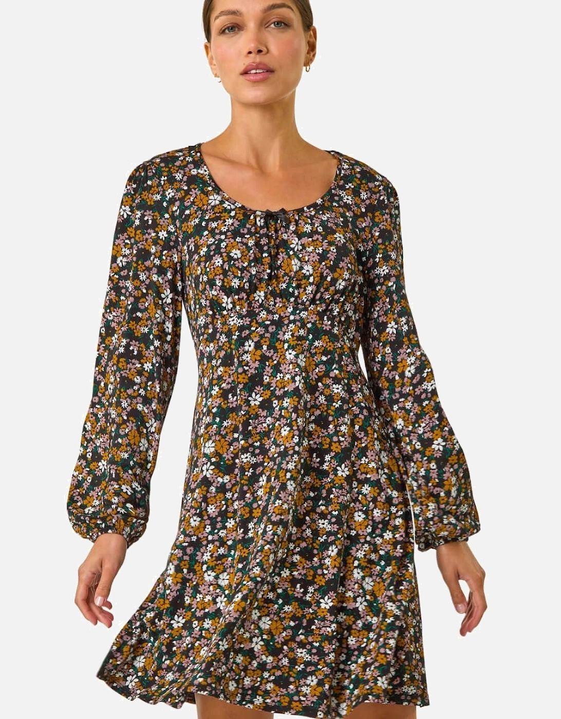 Floral Print Bow Detail Stretch Dress, 2 of 1
