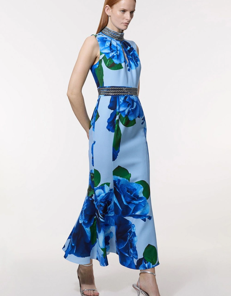 Diamante Trim Rose Woven Maxi Dress