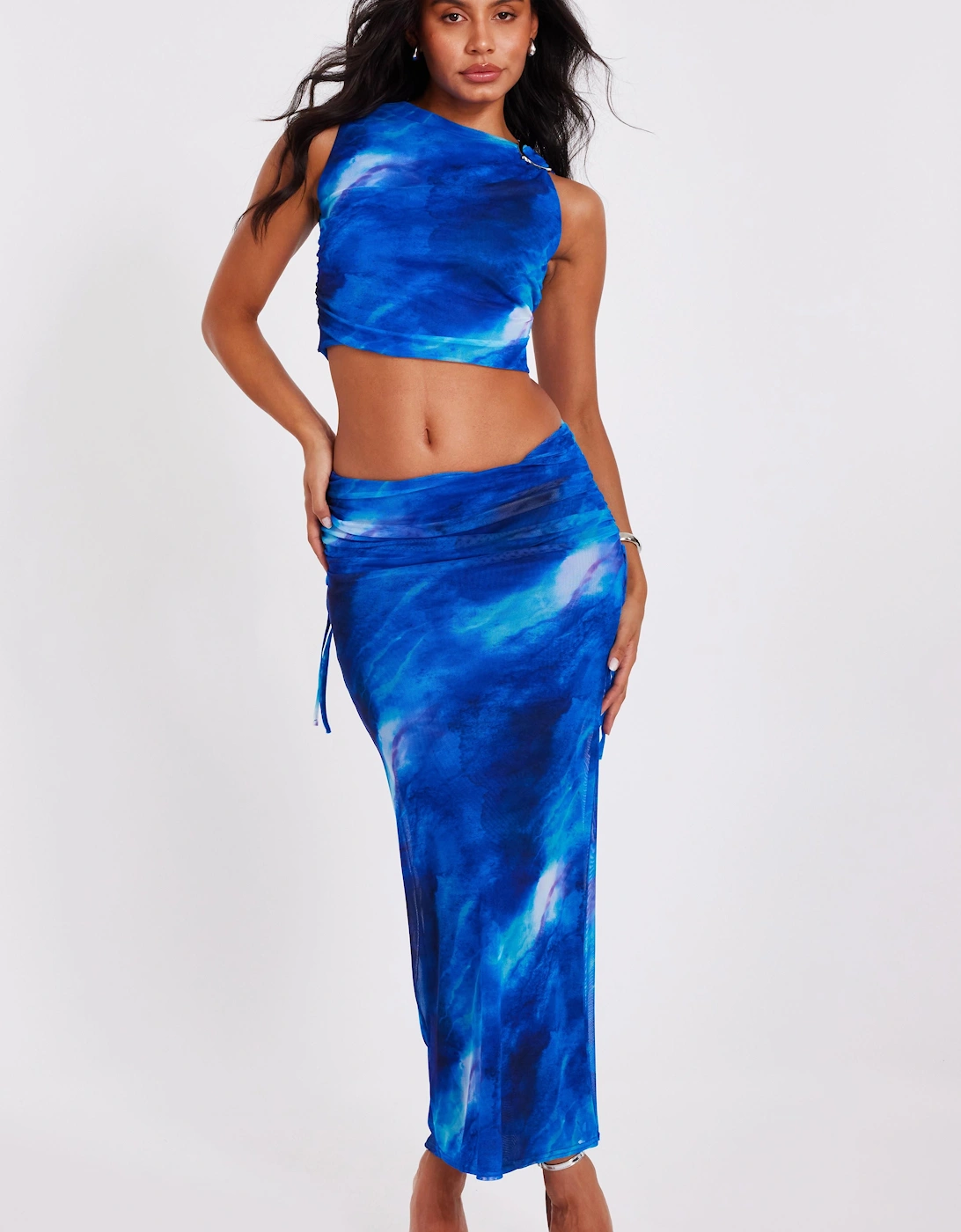 Blue Mesh Marble Midaxi Skirt, 2 of 1