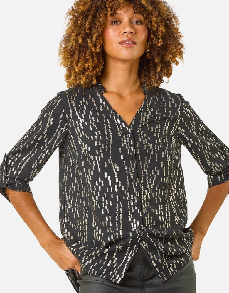 Dotted Foil Frill Detail Blouse