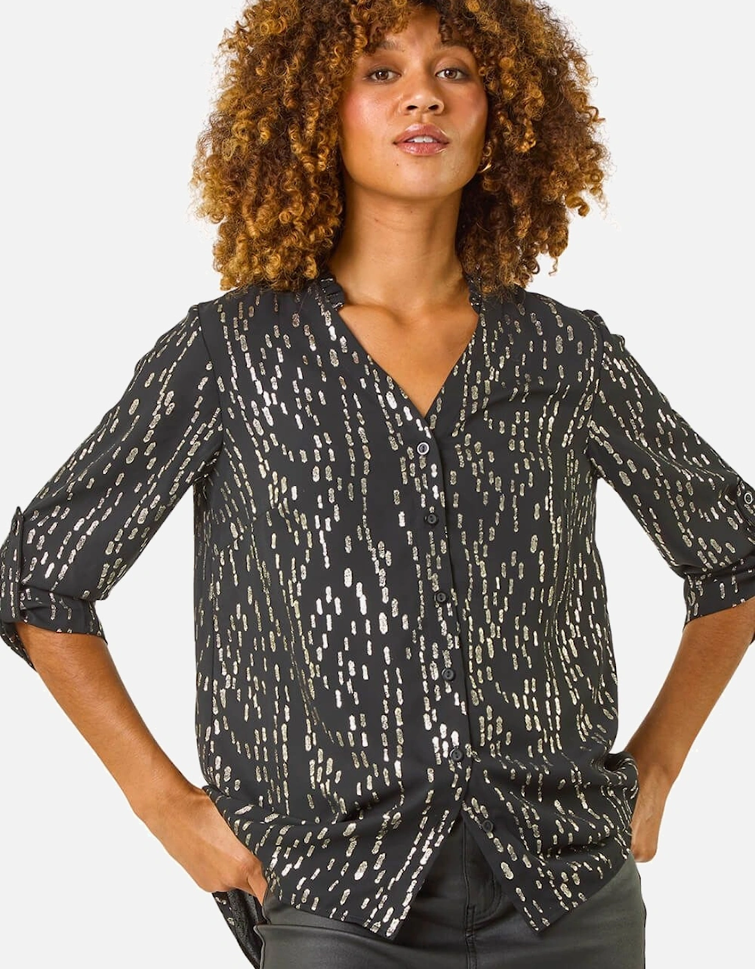 Dotted Foil Frill Detail Blouse, 2 of 1