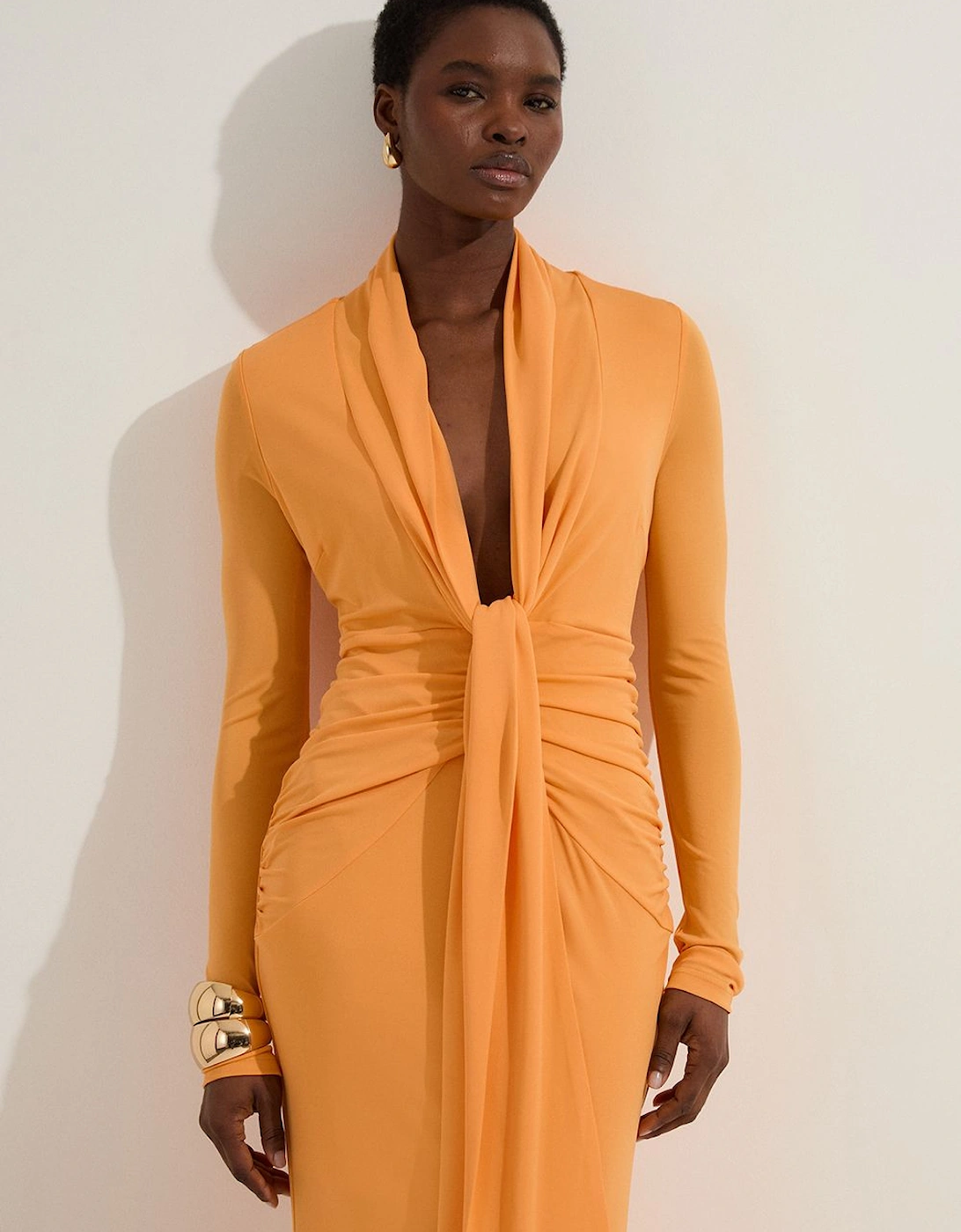 Premium Stretch Crepe Jersey Plunge Neck  Maxi Dress, 2 of 1