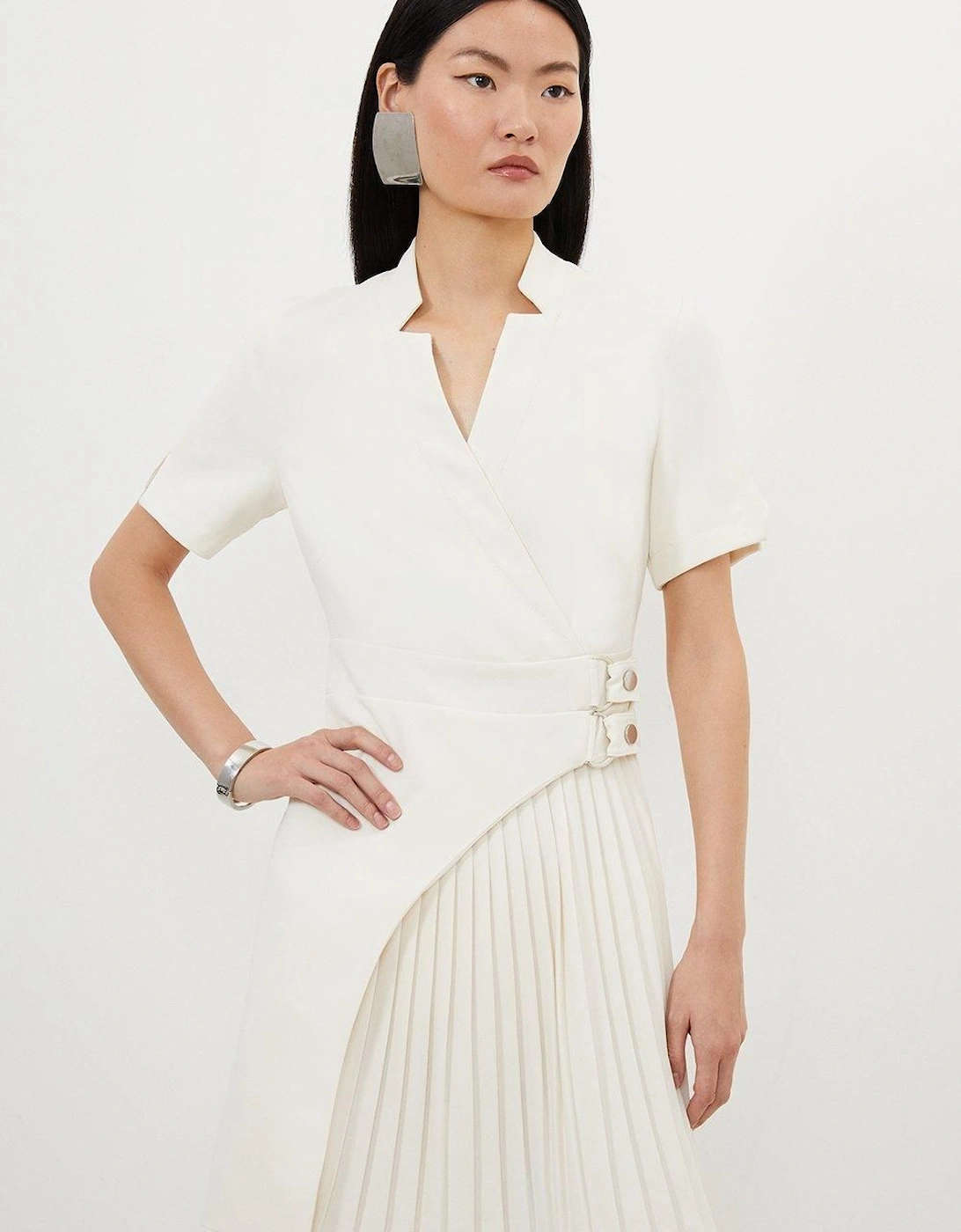 Tailored Military Pleat Notch Neck Wrap Mini Dress, 2 of 1