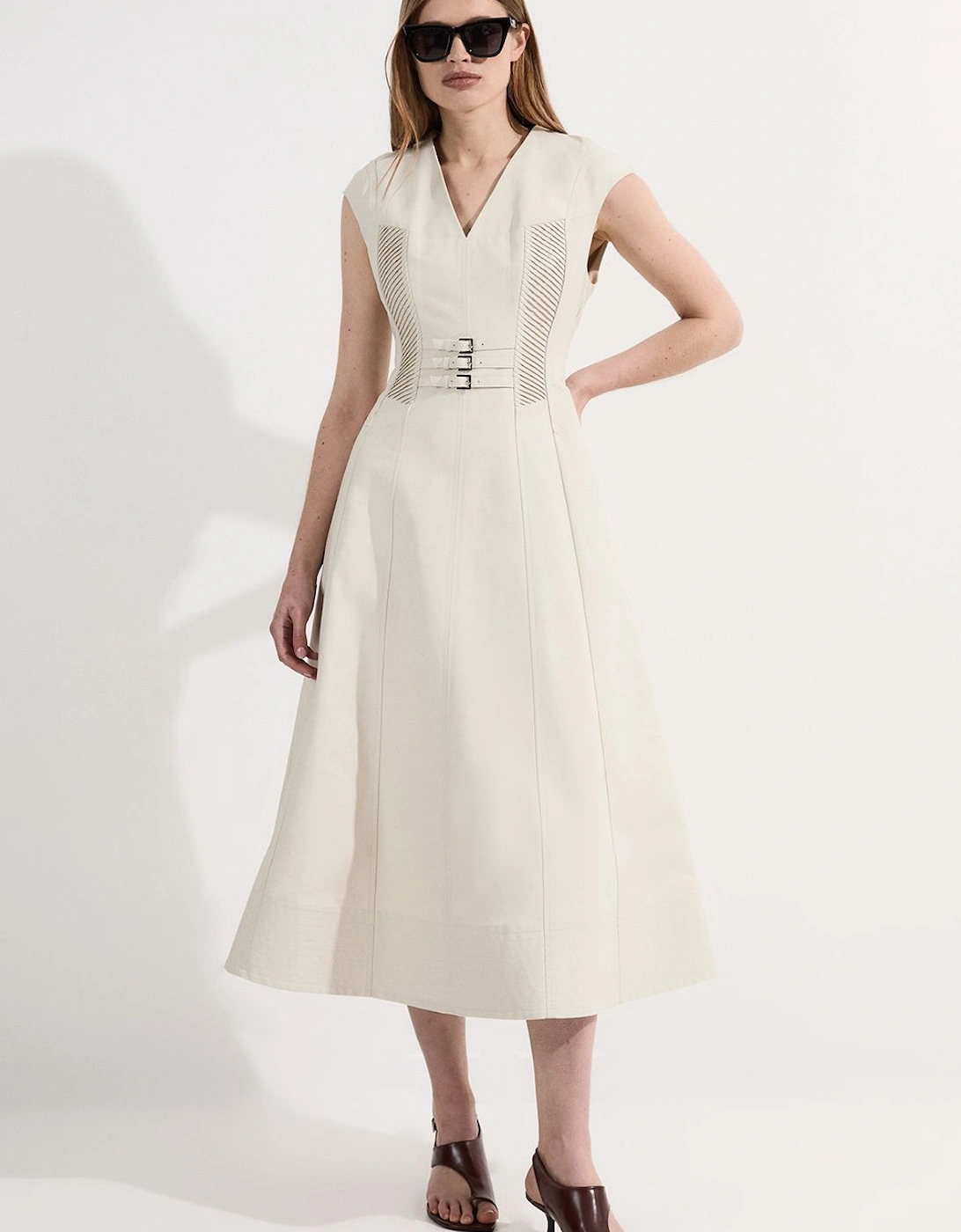 Archive Collection - Tailored Cotton Pintuck Grosgrain Corset Maxi Dress, 2 of 1