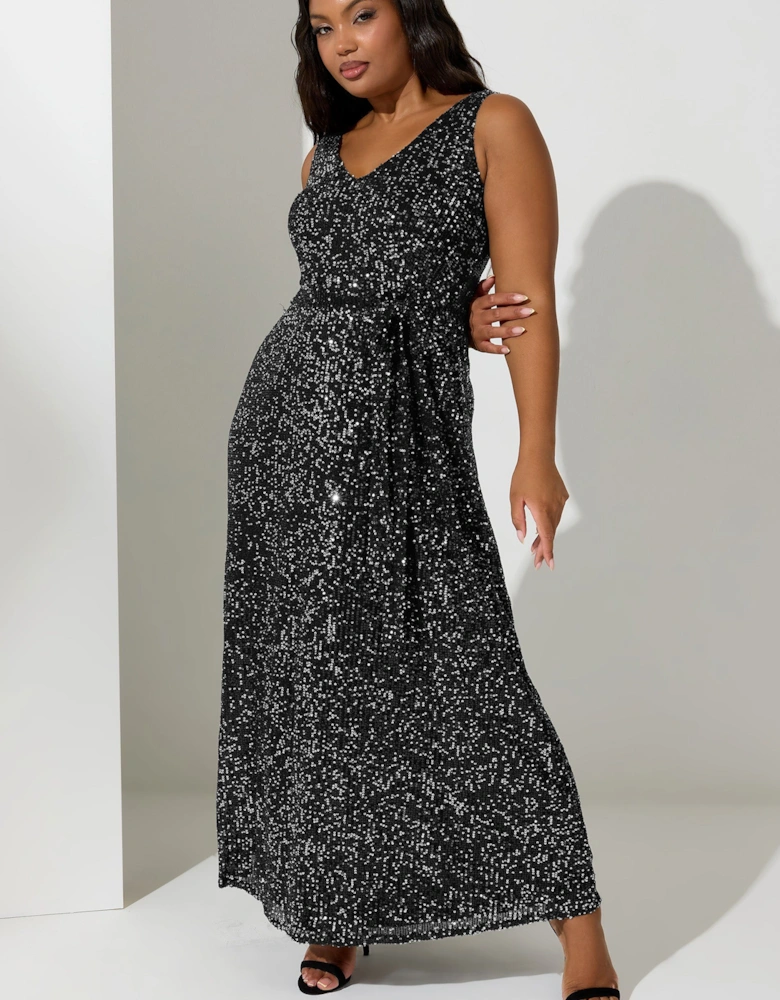 Sequin V-Neck Maxi Dress