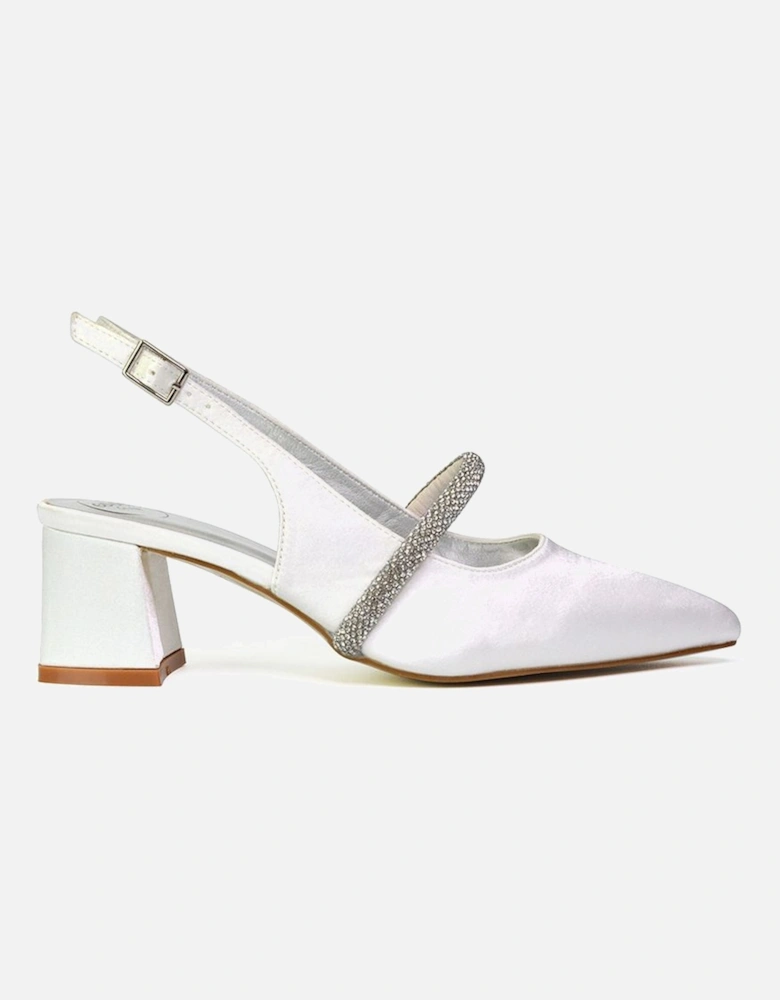 'Sandie' Sling Back Strappy Pointed Toe Diamante Mid Block Heels