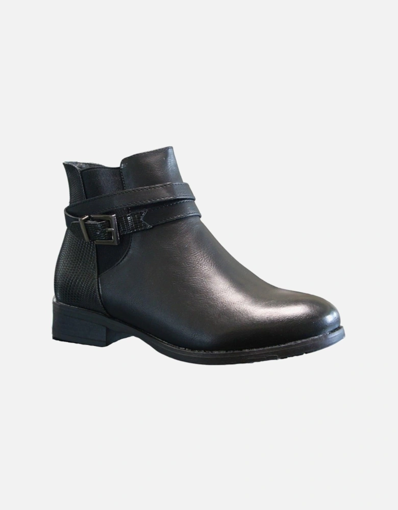 Fashion Faux Croc Buckle Deco Zip Closure Low Heel Ankle Boots