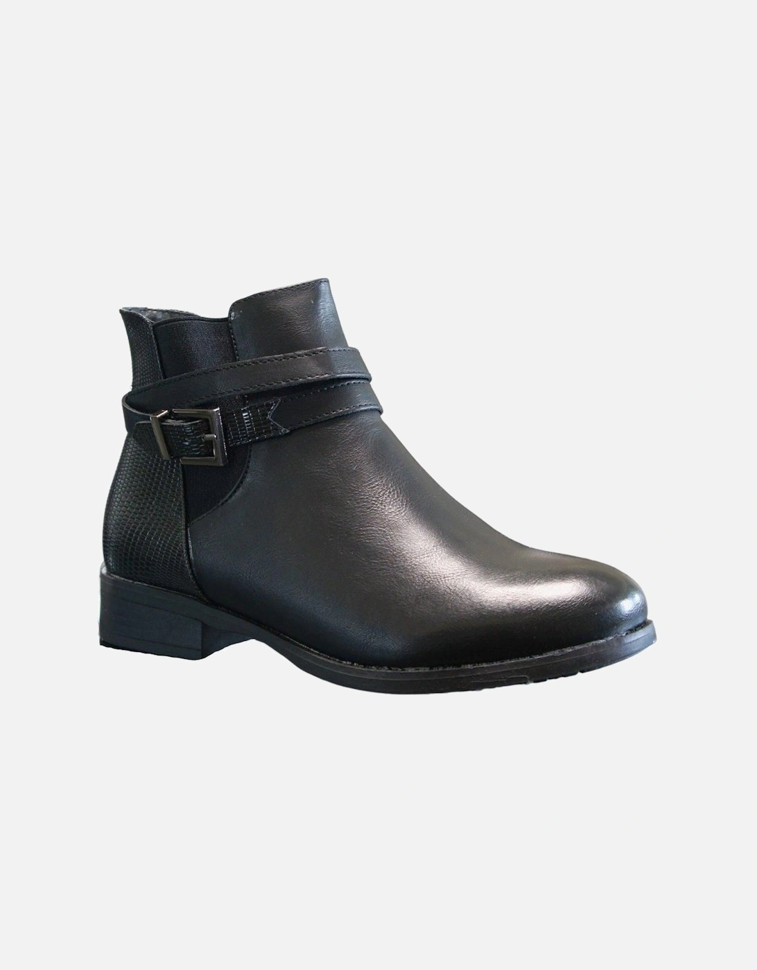 Fashion Faux Croc Buckle Deco Zip Closure Low Heel Ankle Boots, 2 of 1