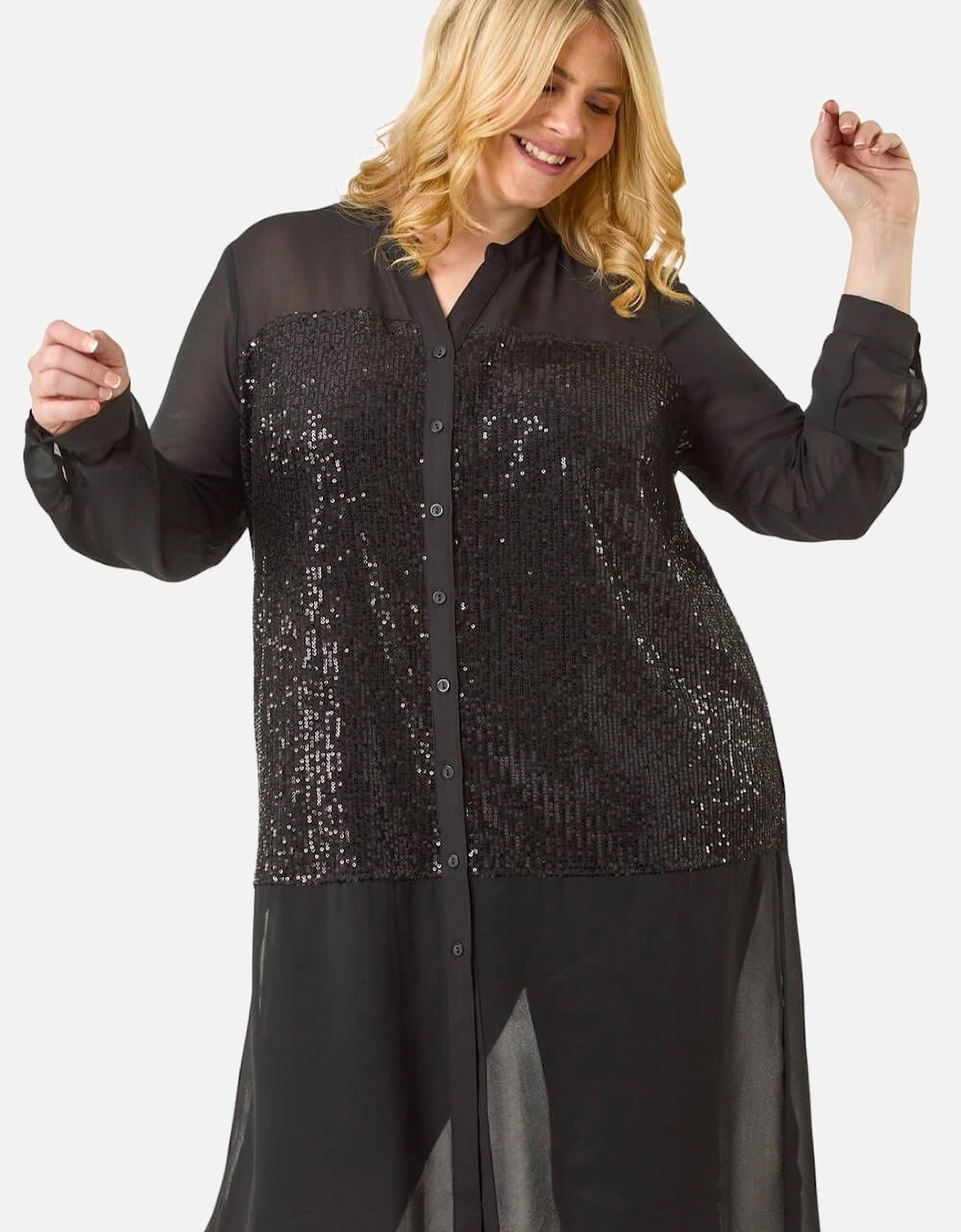 Curve Sequin V-Neck Chiffon Blouse, 2 of 1