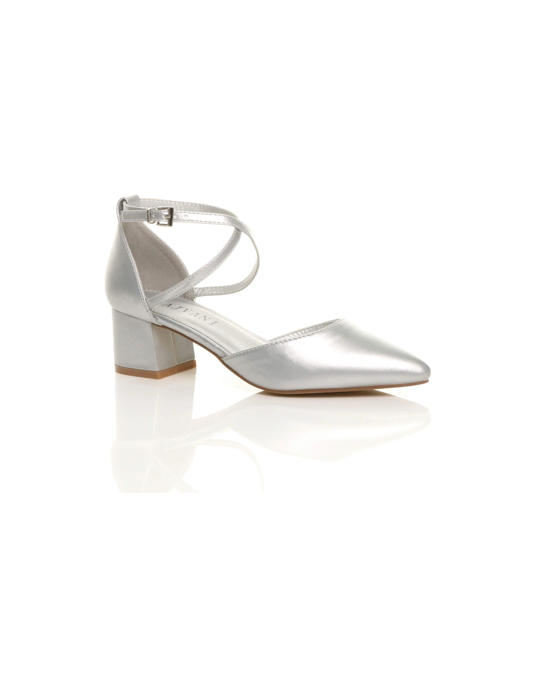 Mid Block Heel Crossed Strap Pointed Toe Faux Leather 2 Part Heels, 2 of 1