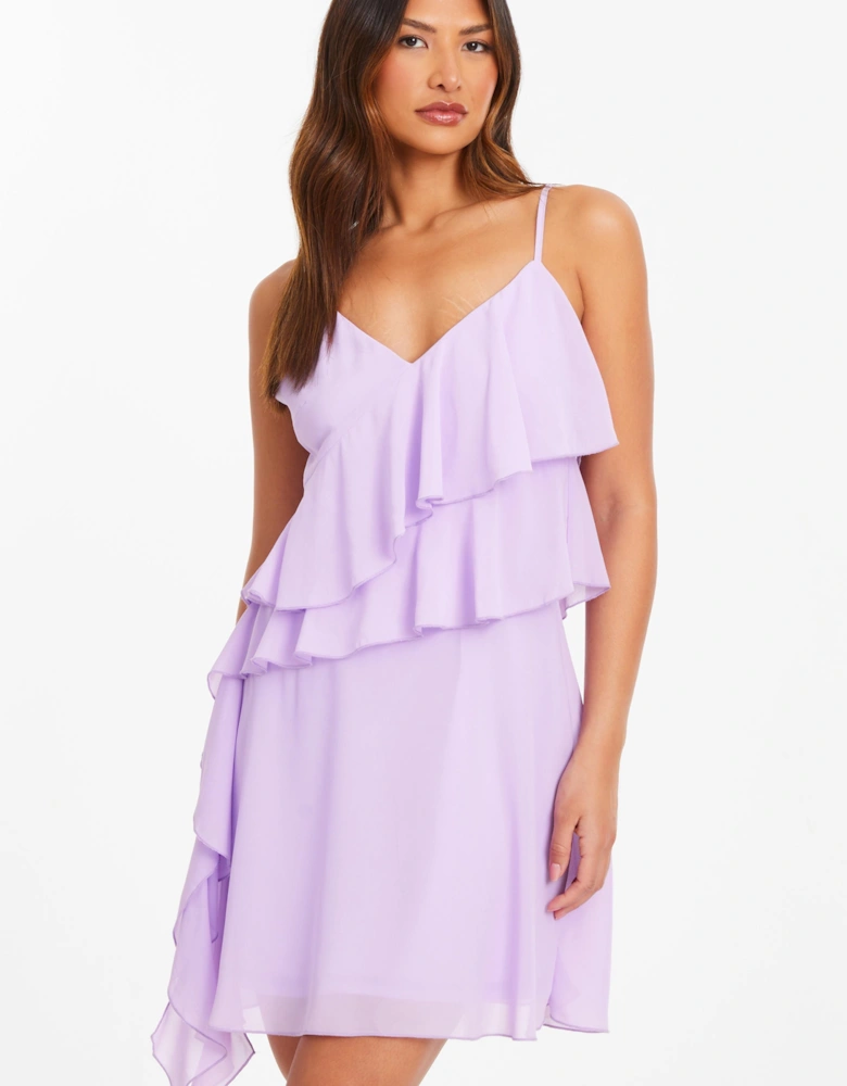 Purple Chiffon Frill Mini Skater Dress