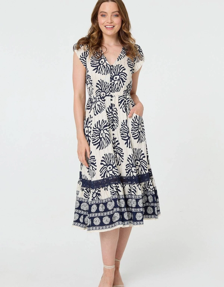 Floral Cap Sleeve Lace Midi Dress