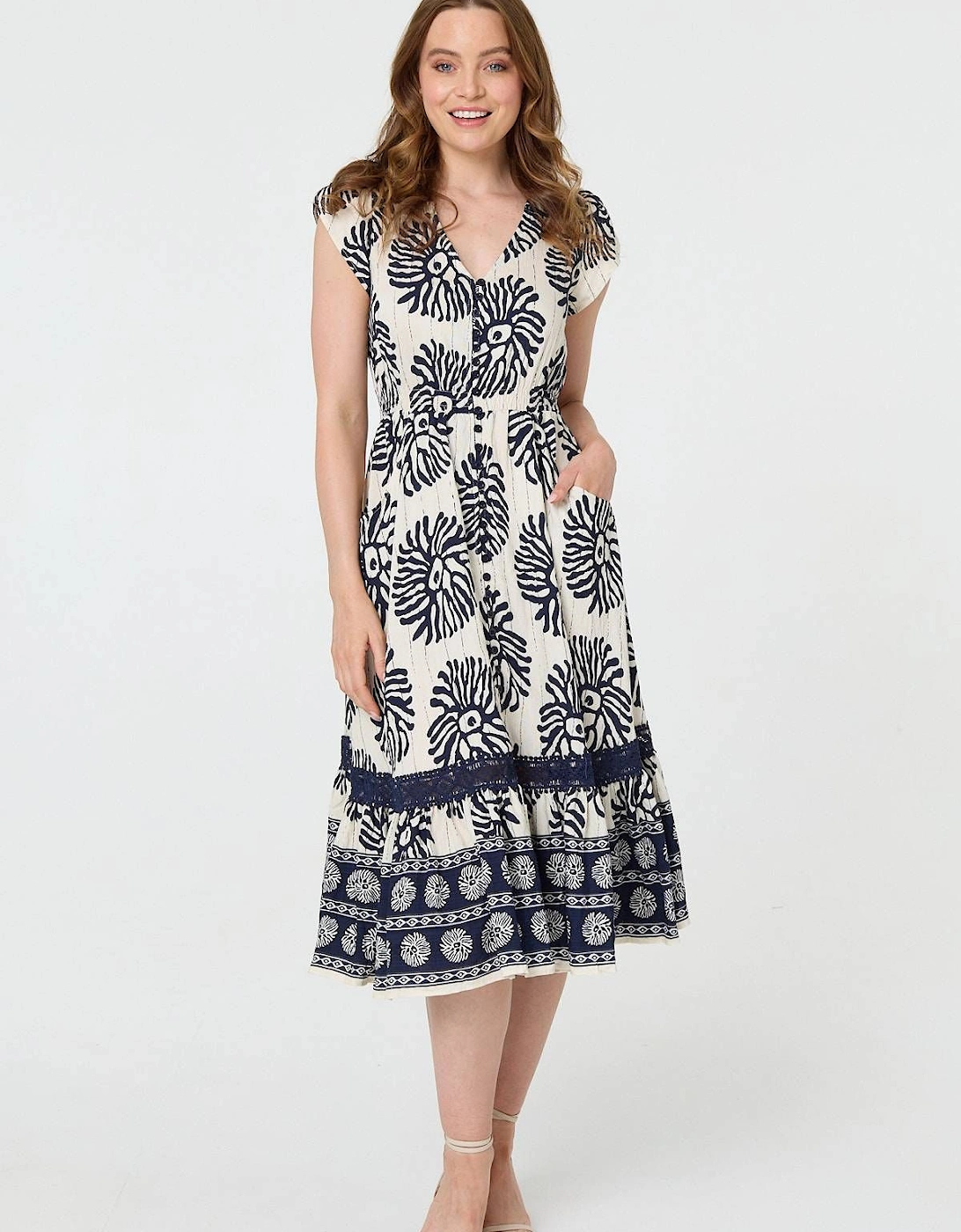 Floral Cap Sleeve Lace Midi Dress, 2 of 1