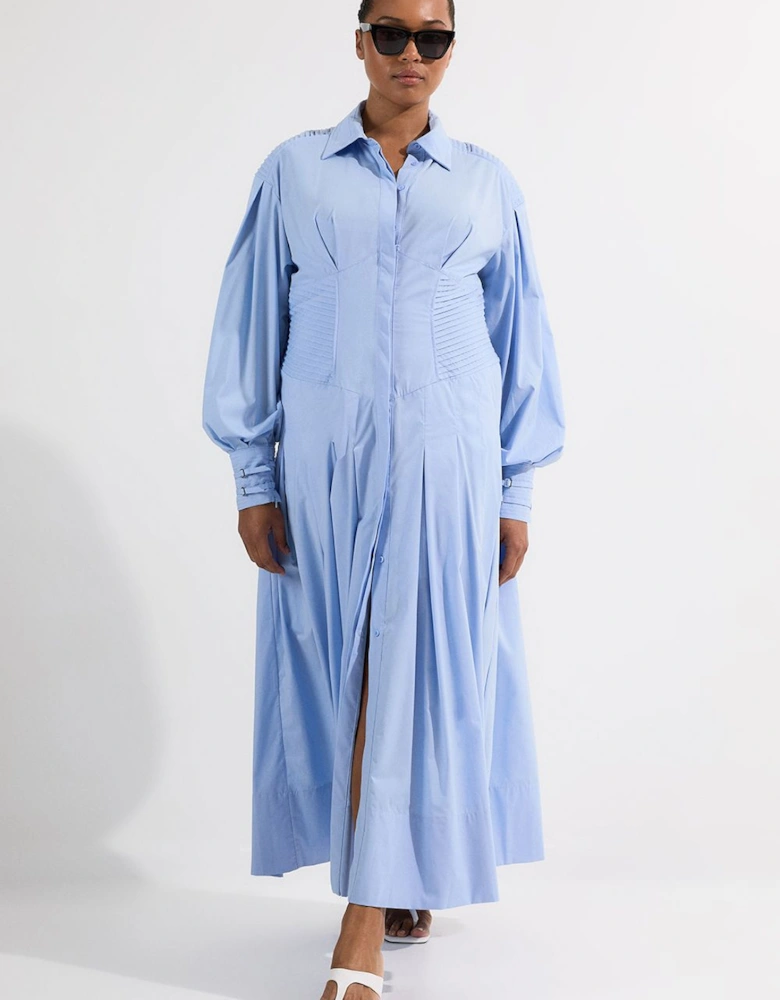 Archive Collection - Plus Size Cotton Poplin Balloon Sleeve Corset Woven Maxi Dress