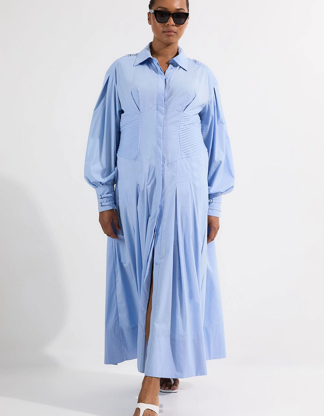 Archive Collection - Plus Size Cotton Poplin Balloon Sleeve Corset Woven Maxi Dress, 2 of 1