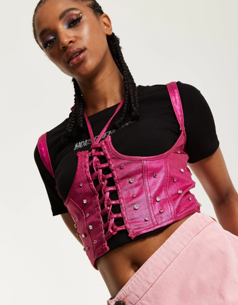 Hot Pink Studded Corset Top