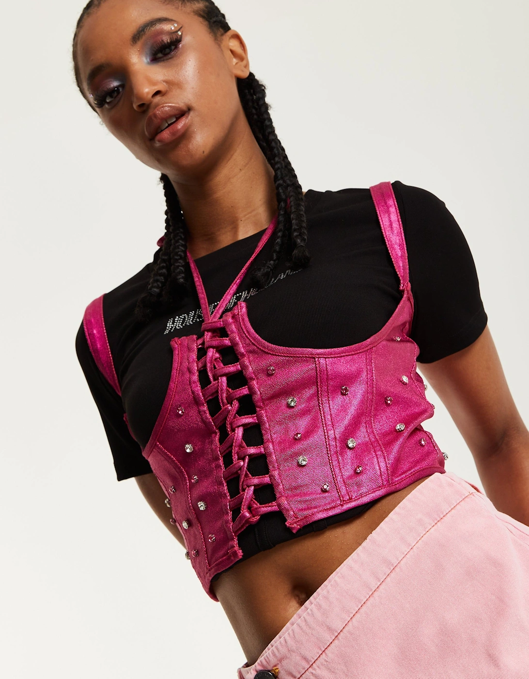 Hot Pink Studded Corset Top, 2 of 1