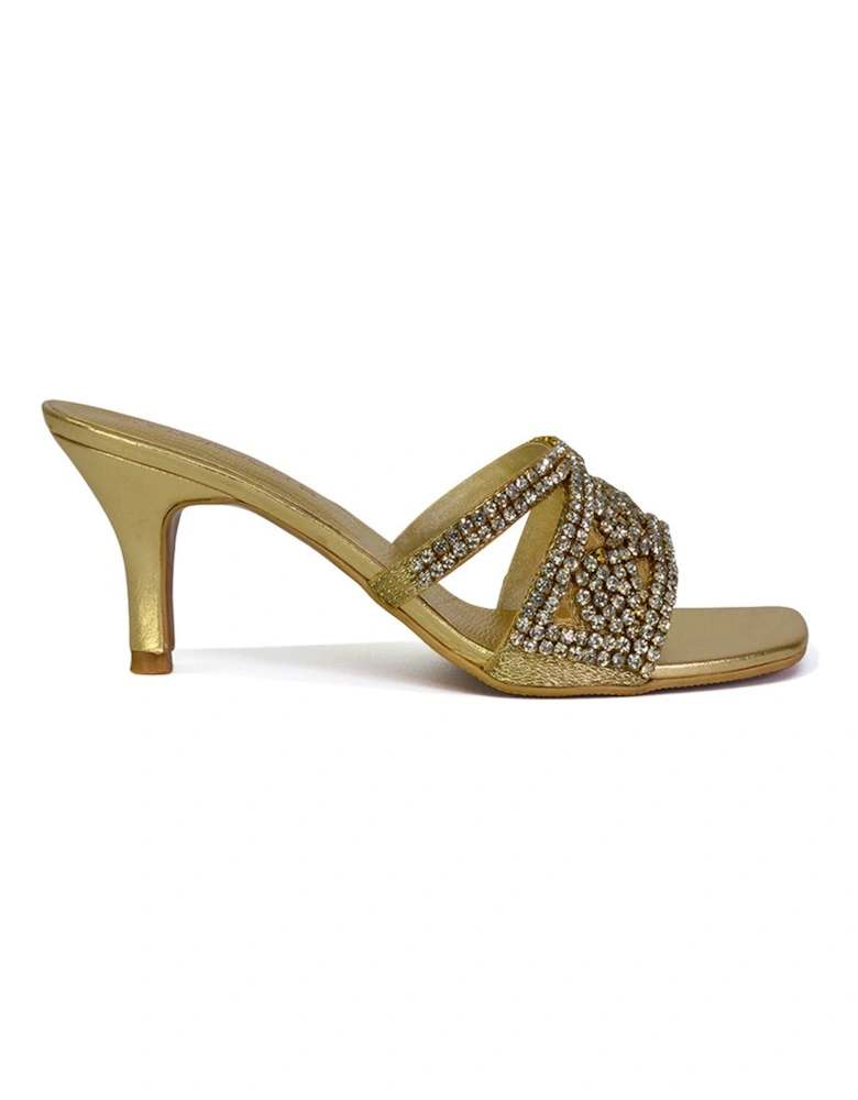 'Dominica' Diamante Mid Stiletto Heel Mule Sandals