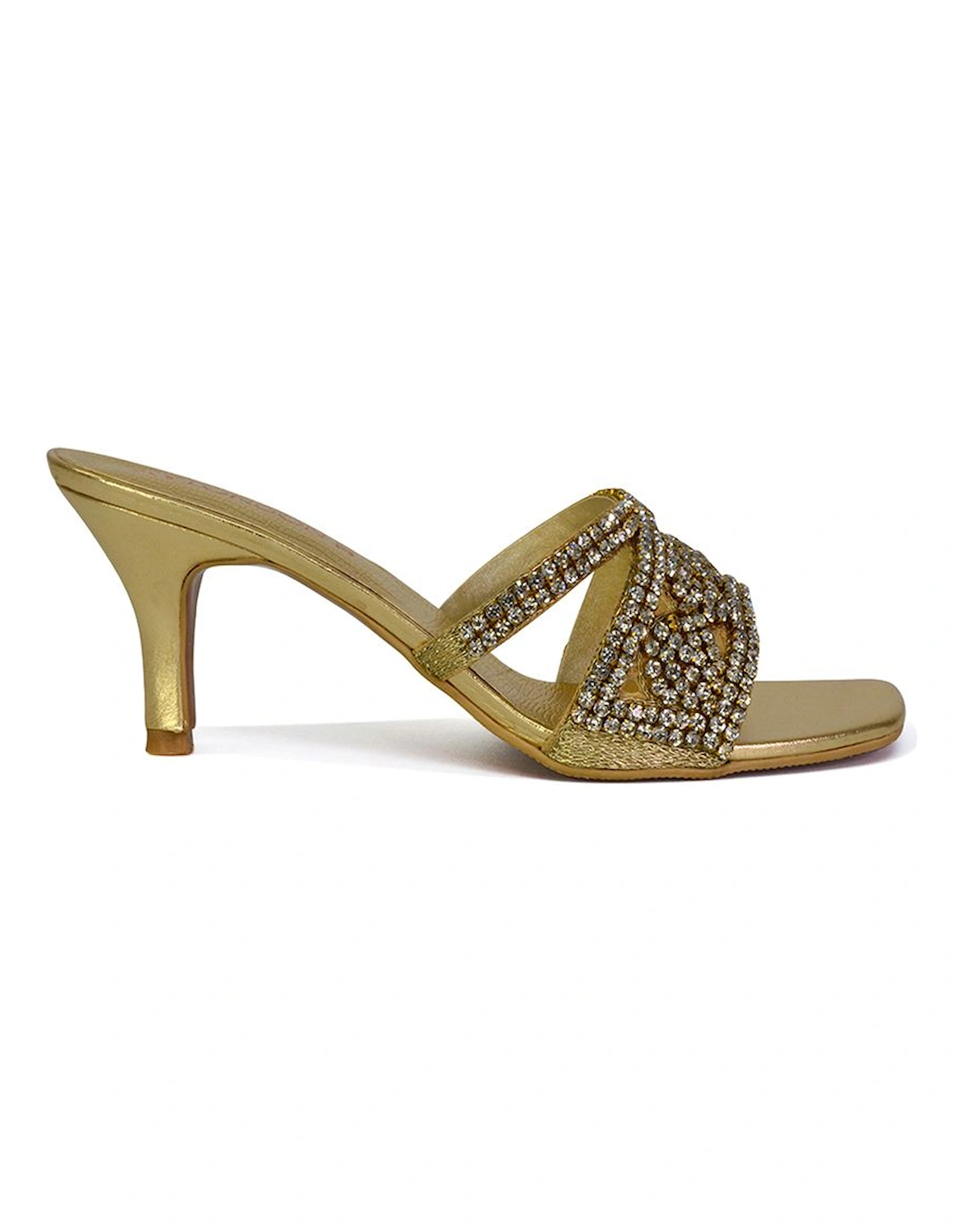 'Dominica' Diamante Mid Stiletto Heel Mule Sandals, 2 of 1