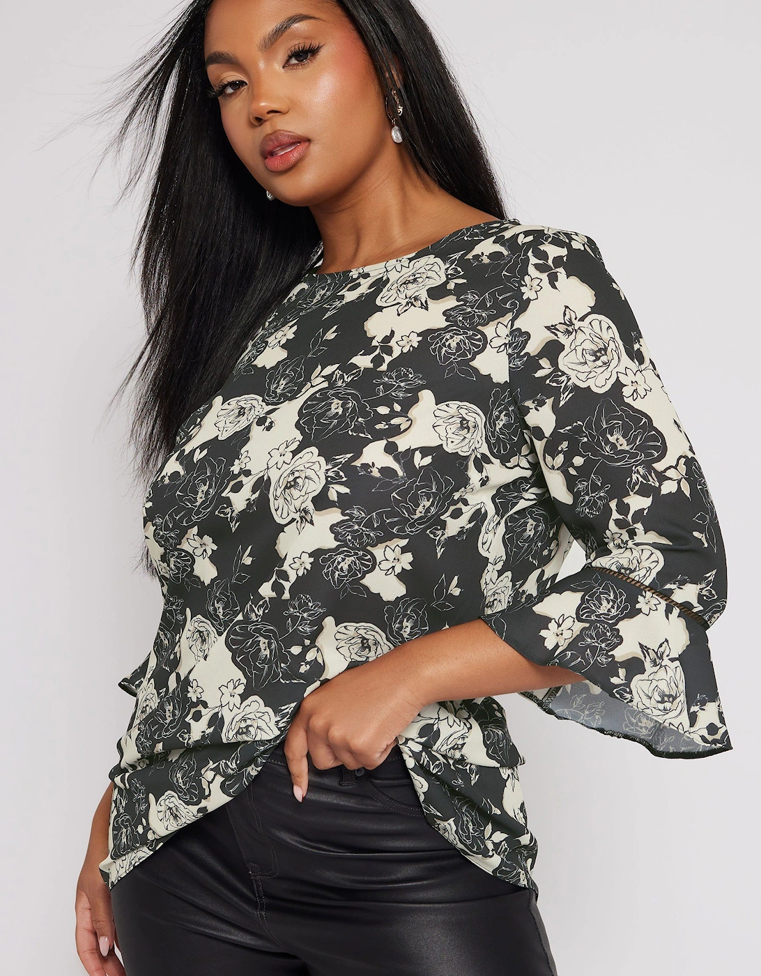 Floral Print Crochet Trim Blouse, 2 of 1
