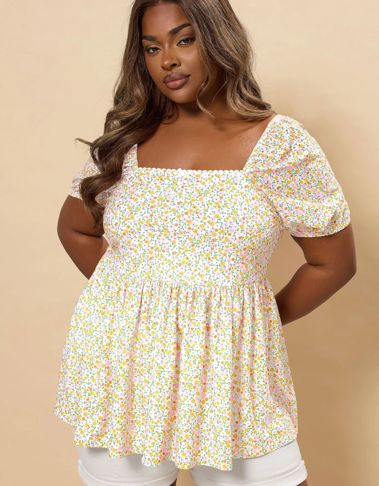 Floral Broderie Anglaise Peplum Top