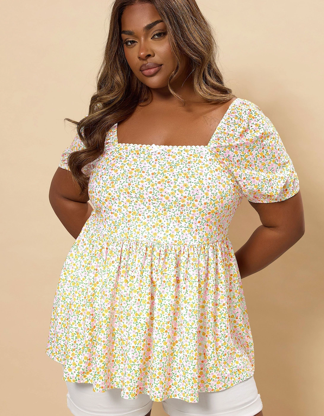 Floral Broderie Anglaise Peplum Top, 2 of 1