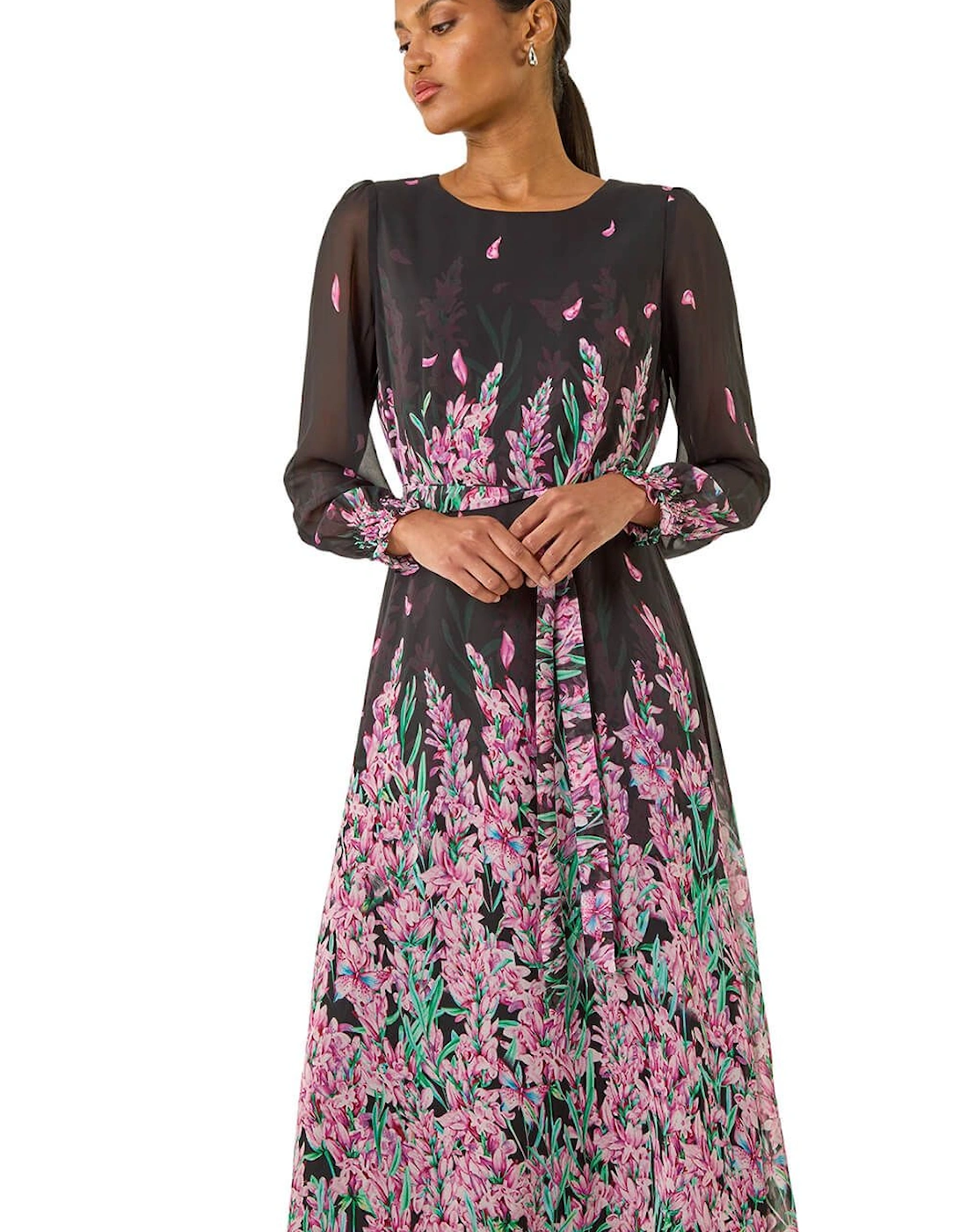 Floral Border Print Belted Midi Dress, 2 of 1
