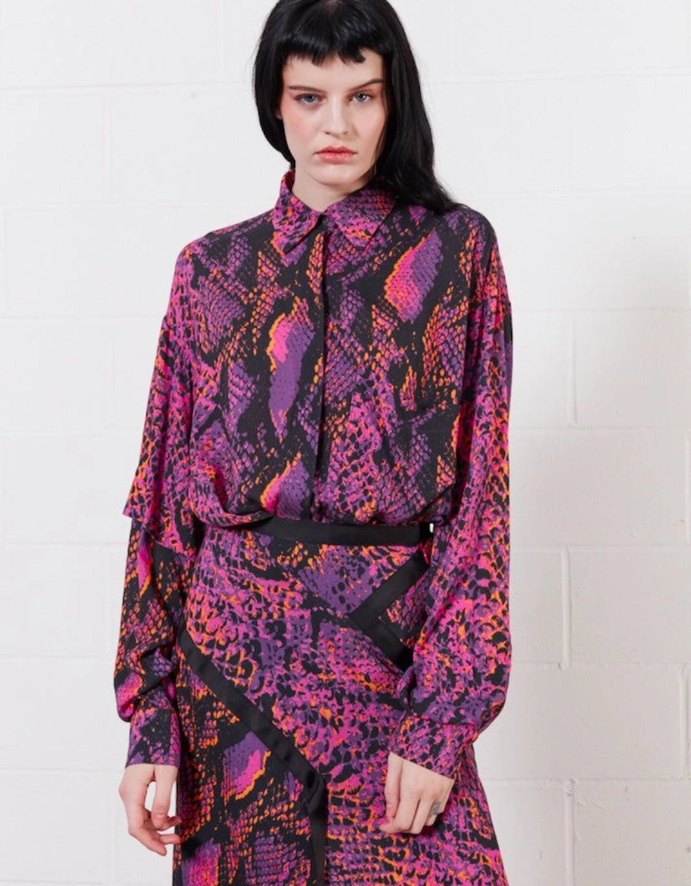 Asymmetric Snake Print Viscose Shirt