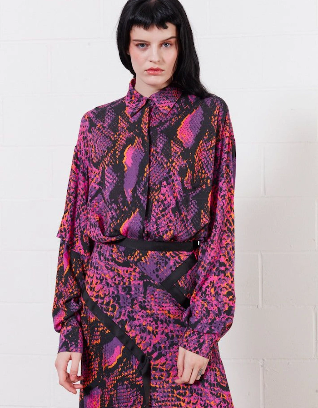 Asymmetric Snake Print Viscose Shirt, 2 of 1