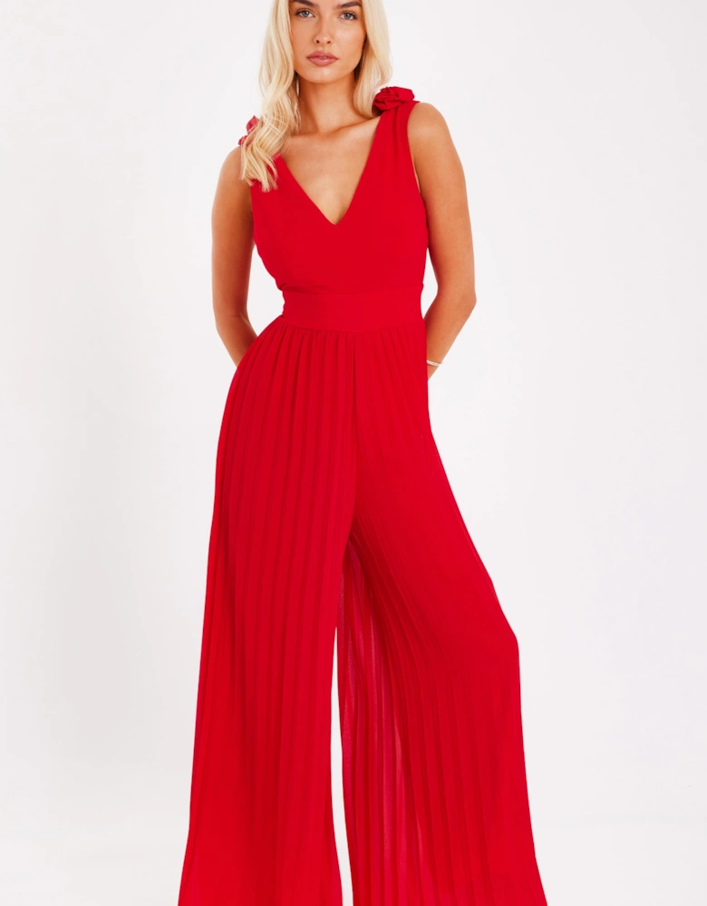 Red Chiffon Pleated Jumpsuit