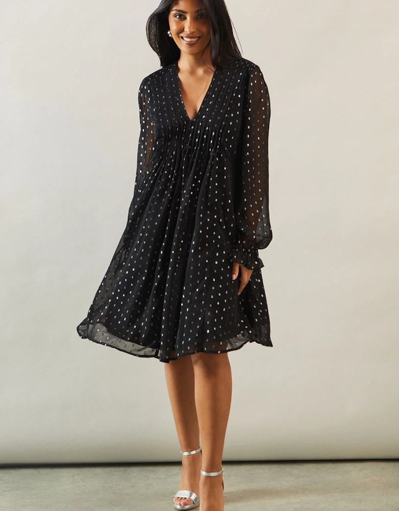 Petite Occasion Glitter Spot Pintuck Shift Dress