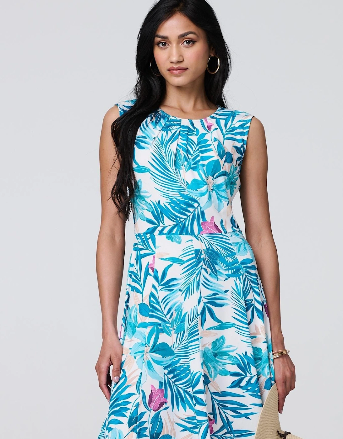 Tropical Print Sleeveless Knee Length Dress, 2 of 1