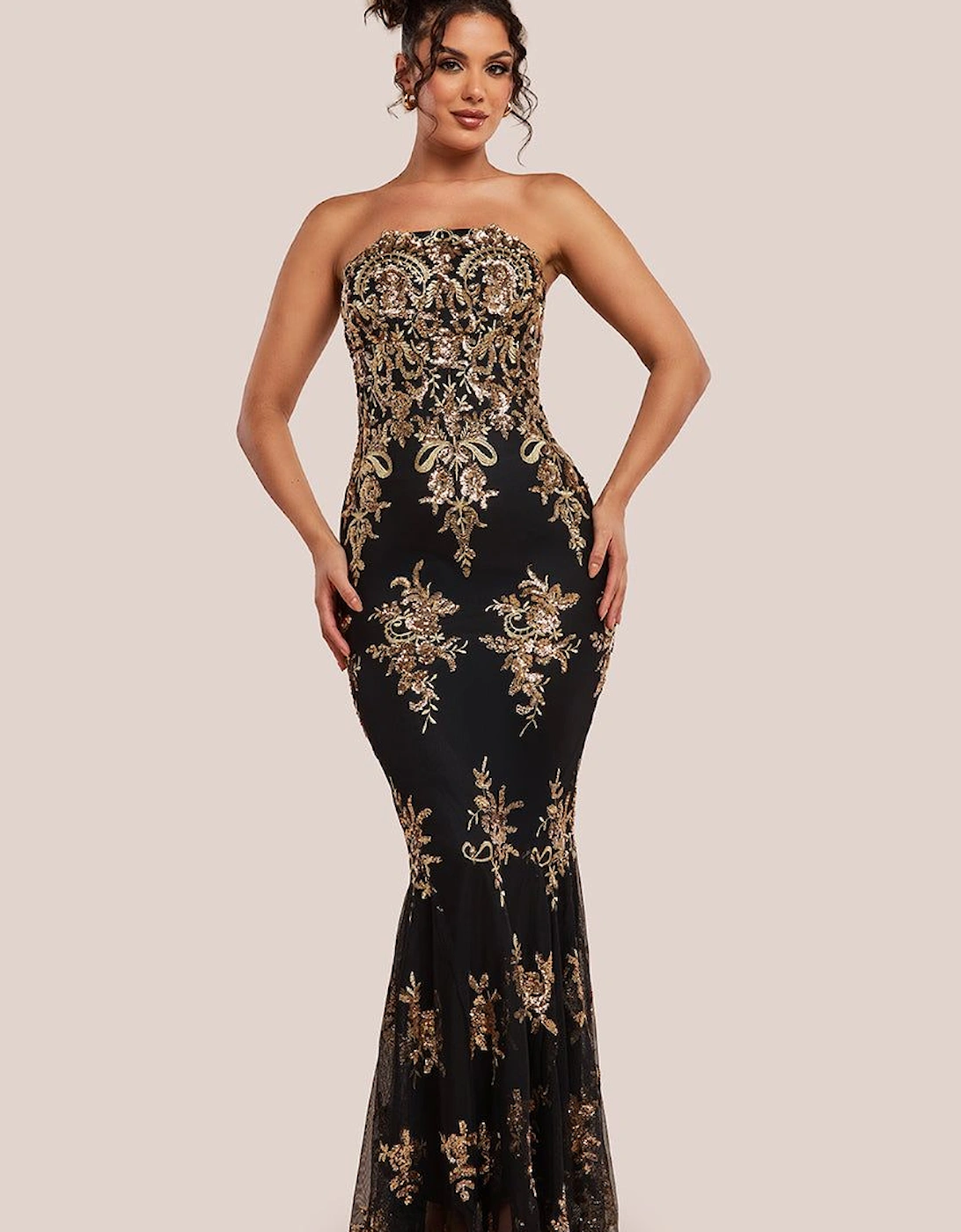 Scallop Bandeau Sequin Mesh Maxi Dress, 2 of 1